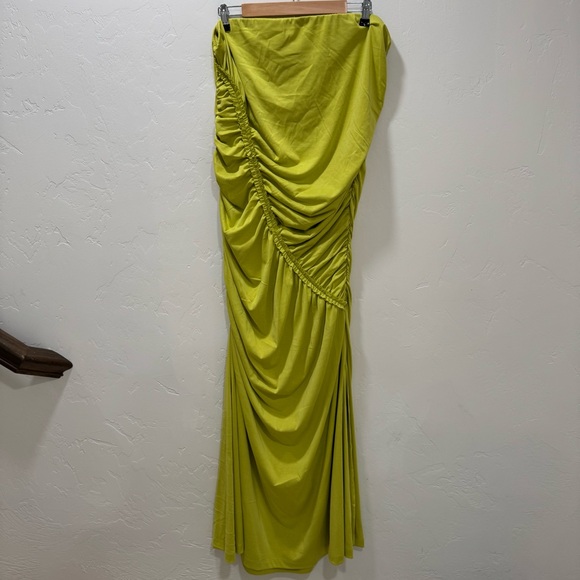 Anthropologie Celandine Gabbie Strapless Ruched Tube Dress Chartreuse Green 2X - Picture 13 of 16